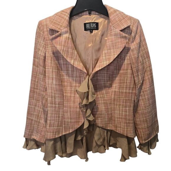 VTG Bill Blass Evening Separates sz 8 pink tweed silk ruffles - Picture 2 of 12